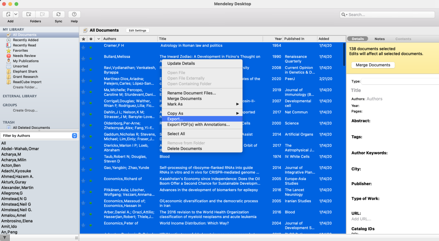 readcube papers export reference list