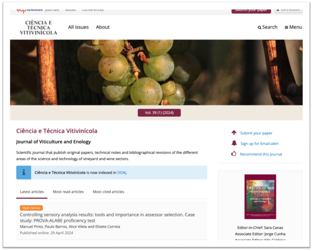 Screenshot of the real "Ciencia e Tecnica Vitivinicola" website.